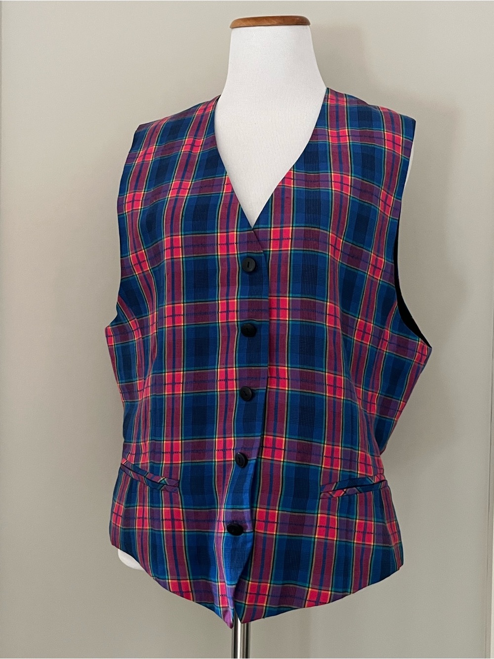 Vintage Talbots Plaid Button Front Vest Size 10